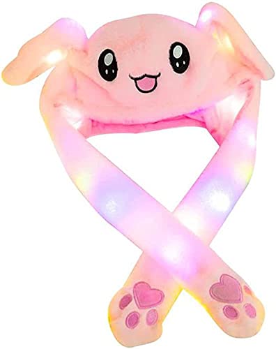 Umbresen Bunny Hat Ear Moving Jumping Rabbit Hat Funny Cute Plush Animal Cap With Paws For Kids Women Girl Party Christmas Holiday Birthday Dress Up Cosplay Costume Gift (Led Colorful) #TOP5