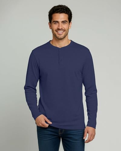 Image of Real Essentials 3 Pack: Mens Casual Long & Short Sleeve Cotton Henley Lightweight Button T-Shirt, Long Sleeve - Set