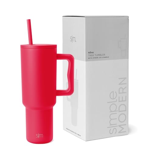 Image of Simple Modern 40 oz Tumbler with Handle and Straw Lid Insulated Cup Reusable Stainless Steel Water Bottle Travel Mug Cupholder Friendly | Gifts for Women Men Trek Collection Ember Red (Pack of 12)