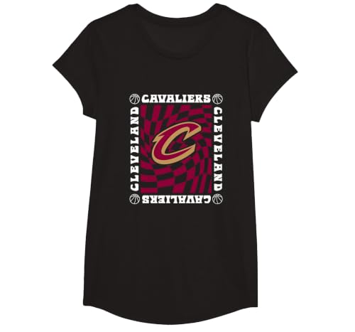 NBA Cleveland Cavaliers Retro Checkerboard Wave T-Shirt, Girls, Black, Large