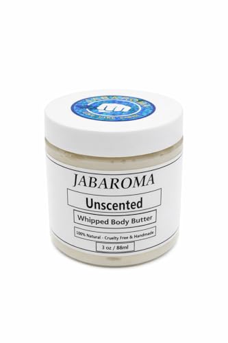 Jabaroma Whipped Body Butter, Natural Moisturizing, Shea Butter and Sweet Almond Oil, Cruelty-Free, Multiple Scents (8oz, Unscented)