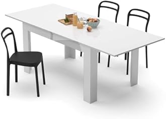 Mobili Fiver, Easy, Extendable Dining Table, 55.1(86.6) x35.4 in, High Gloss White, Made in Italy