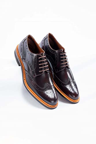 Mens Brogue Leather Dress Shoes Wingtip Lace up Formal Wedding Footwear2