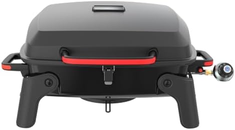 Megamaster 820-0065C 1 Burner Portable Gas Grill for Camping, Outdoor Cooking , Outdoor Kitchen, Patio, Garden, Barbecue with Two Foldable legs, Red + Black