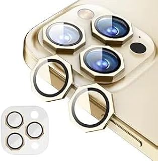 واقي عدسة كاميرا بشكل سداسي هندسي من Next Store متوافق مع iPhone 13 Pro Max – غطاء كاميرا من الزجاج المقوى 9H مع حلقة معدنية ، مقاوم للخدوش و الصدمات. (دهبي)