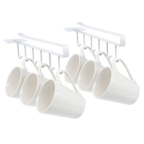 LEANDALE Plain White 6 pcs 10 OZ Ceramic Cup Set,Coffee Mug Set,Include 2 pcs Mug Hanger