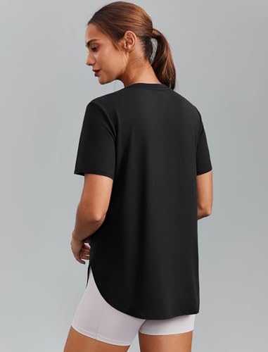 PINSPARK Damen Sport T-Shirt UPF 50 Sonnenschutz Schnelltrocknend Funktionsshirt Fitness Workout Yoga Top Schwarz XL