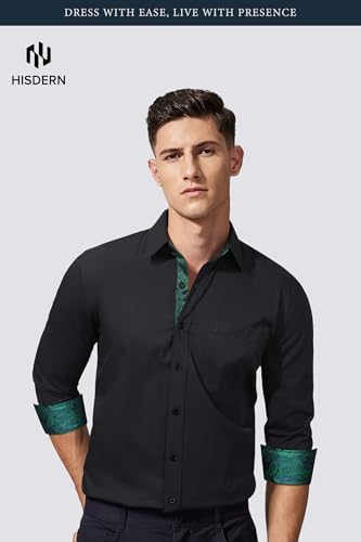 Image of HISDERN Mens Business Dress Shirts Long Sleeve Casual Button Down Shirt Formal Inner Collar Contrast Shirt for Men Wedding