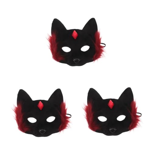 Masque de chat Halloween en peluche avec détails réalistes lot de 3