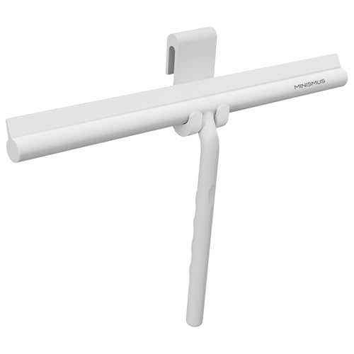 Minismus Limpia Mamparas Ducha Cristal de Silicona para Puertas y Ventanas – Rasqueta Limpiacristales Ducha, Baño y Espejos – Limpiador Mamparas Ducha con Colgador sin Taladrar (Blanco, 33 cm)