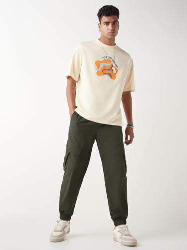 Image of Bewakoof Men's Solid Super Loose Fit Nylon Joggers
