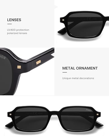 SOJOS Trendy Rectangle Polarized Sunglasses Womens Mens, Small Retro Fashion Thin Slim Square Sunnies SJ2610, Black/Grey - 3