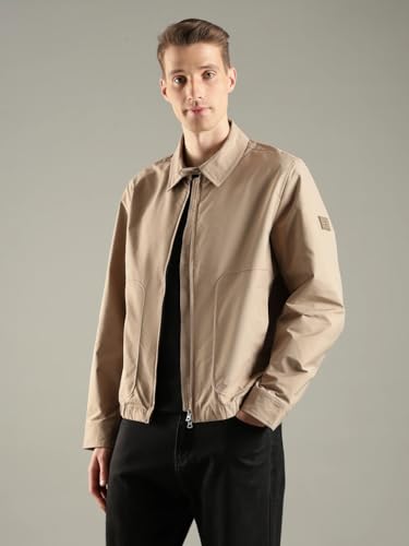 Image of Solid relaxed fit polyester jacket