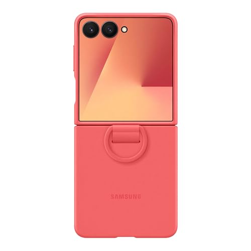 Image of Samsung Galaxy Z Flip7 Official Ring Phone Case Silicone, Easy to Carry, Soft, Sleek, US Version, Coral Red