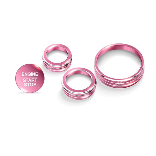 JIYOUNGSEN for 2023-2026 Ford Escape Accessories 4PCS Aluminum Alloy Knob Covers Trim Set (Pink) - Push Start Button Volume Headlight & Gear Shift