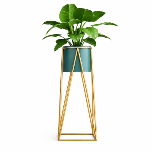 Image of LIBAN Modern, Stylish Metal Planter with Stand for Indoor & Outdoor Plants | Tall Plant Pot for Living Room, Balcony, Garden | Decorative Floor Flower Pot (Set of 1) (Green)