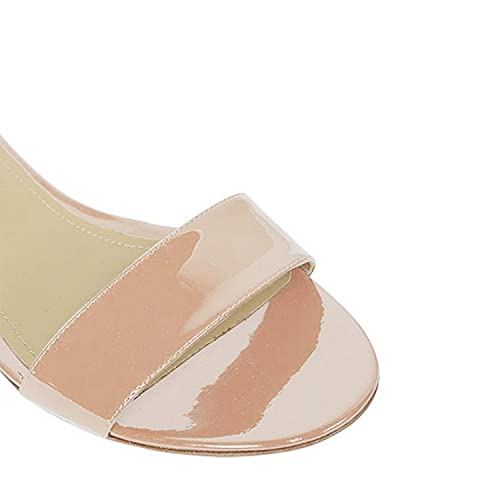Ydn Chic Block Low Heel Sandals Open Toe Ankle Strap Patent Comfortable Walking Dress For Women Flat Shoe Nude 8 #TOP3