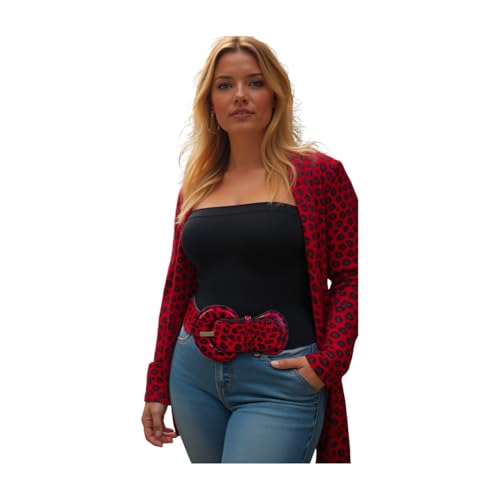 Women Hip High Waist Fashion Elastic Belt Red Animal Print Leopard Cheetah Fit M L