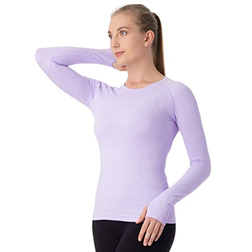 Image of MathCat Seamless Workout Shirts for Women Long Sleeve Yoga Tops Sports Running Shirt Breathable Athletic Top Slim Fit XS-XL
