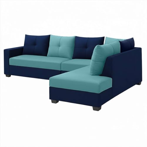 Image of SOCOZI Oriana 6 Seater RHS L Shape Sofa Set | Soft Velvet Suede Fabric | Modern Design | Plush Comfort Cushions for Living Room (Sky Blue-Dark Blue)