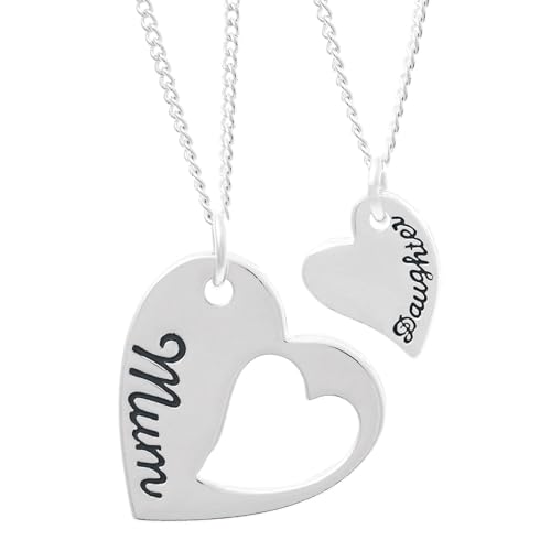Image of Equilibrium Silver Plated Mum and Daughter Heart Necklace Set