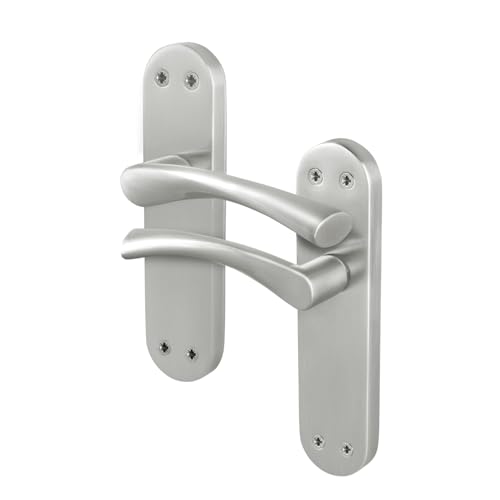 EAI Satin Door Handles, 1 Pair of Satin Nickel Internal Lever Latch T-Bar Handles on Backplate - Novoli