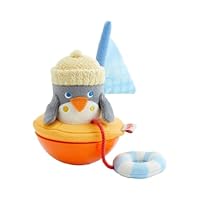 HABA Stehauffigur Pinguin – Puppe mit Wackel- und Klingeleffekt, mit Schwimmring und Fahne, fördert Motorik – 2011900001