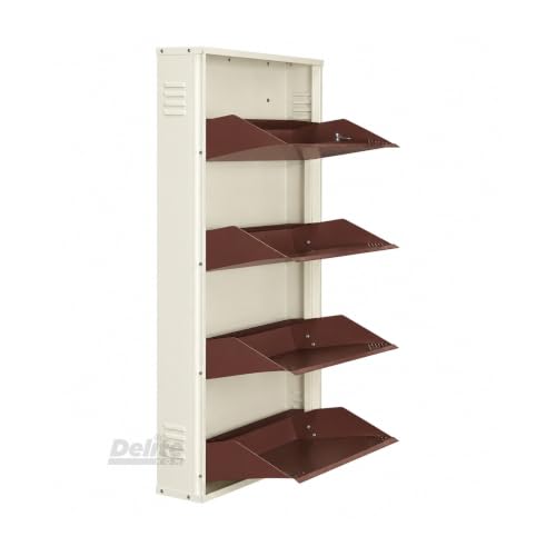 Image of DELITE KOM AIRO 24 inch 4 Shelf Metal Shoe Rack Wall Mounted for Home with Lock | Air-Vent Panels Keep Shoes Odour-Free | Holds 12 Shoes or 20 Slipper Pairs | 1Yr Warranty | 54x24x5 Ivory Coffee | DIY