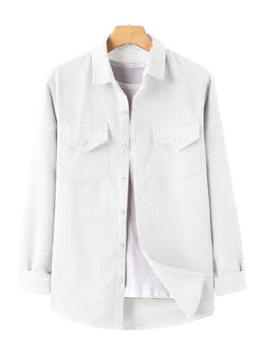 JMIERR Herren Jacke Hemd Cord Dünne Hemdjacke Freizeithemd Einfarbig with...