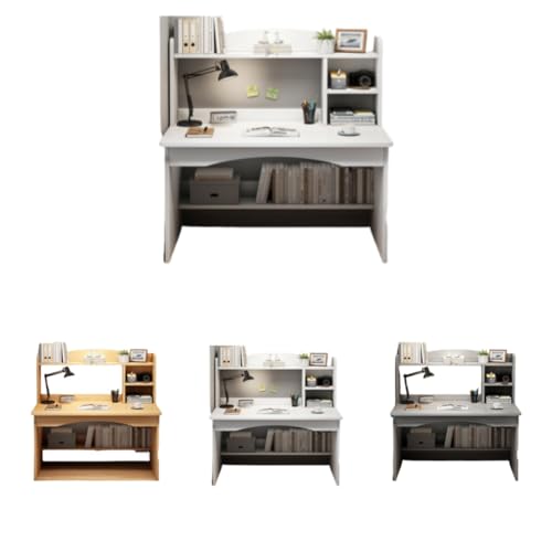 LightRise コンピューターデスク デスクトップ ホームデスク 本棚 一体型 シンプル 学生 勉強 寝室 書斎 オフィス ライティング コンパクト モダン 装飾 シンプル 木製 (ウォームホワイト)