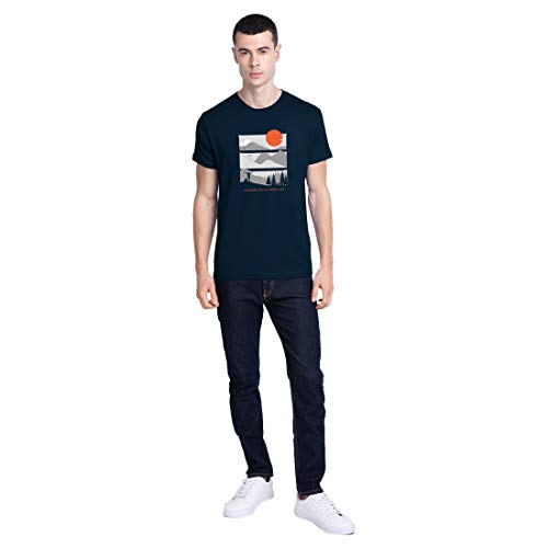 Image of Bewakoof Men's Feel Most Alive Printed 100% Cotton T-Shirt - Regular Fit, Round Neck, Half Sleeves