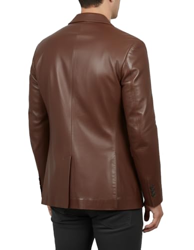 Genuine Lambskin Leather Blazer for Men Business Casual Mens 2 Buttons Leather Sport Coat4