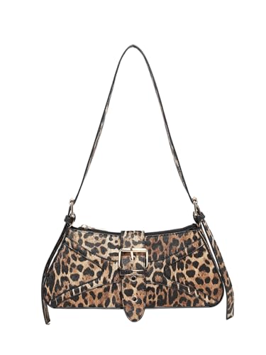 Verdusa Women's Leopard Print PU Leather Shoulder Bag Vintage Zipper Underarm Bags Brown One-Size