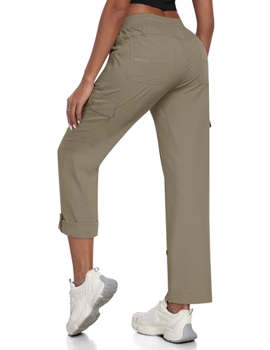 JINSHI Pantalones Mujer Verano Pantalón Cargo Enrollables Convertibles 3/4 Pantalon Capri Secado rápido Pantalon Senderismo Montaña Trekking Gris Kaki Talla EU L