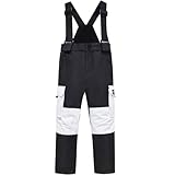 JELEUON Boys Girls Snowbibs Pants Winter Waterproof Windproof Warm Snowboard Overalls Ski Suit pants Jacket 130 A-black