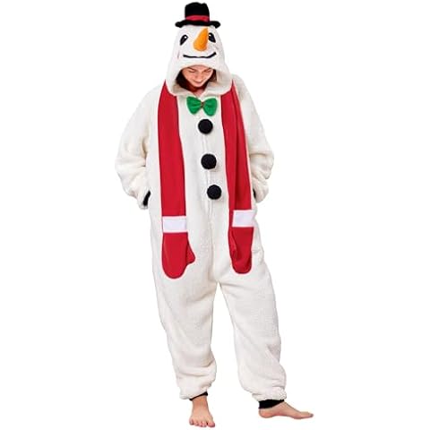 dressfan Unisex Adults Snowman Onesie Pajamas Hooded Yeti Halloween Costume Christmas Pajamas Zipper for Family for Women & Men,White,XL Cover