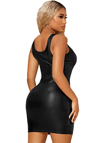 Sweatyrocks Women's Sleeveless Bodycon Tank Dress Pu Leather Mini Dresses Black L #TOP1