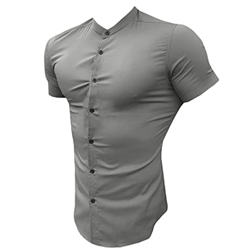 Chemise été slim gris XXL homme : haut de sport et fitness respirant