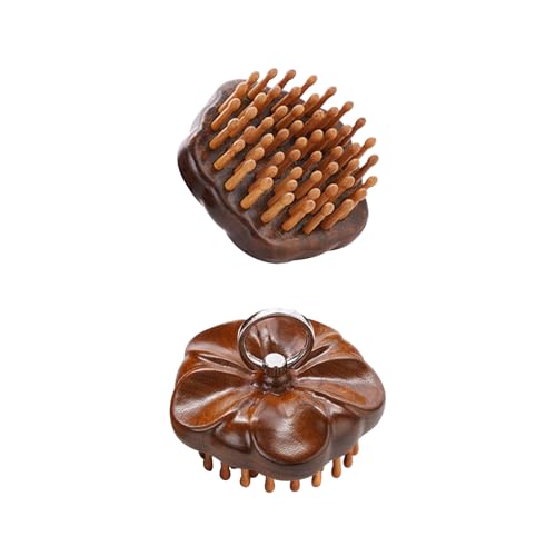 Wooden Round Scalp Massager Brush for Promote Hair Growth, Natural Bamboo Hair Brush with Ring Handle, Portable Detangling Comb for Men and Women, Anti-Static Head Massage Tool