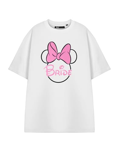 Disney Womens White Short Sleeved T-Shirt | Bride Hen Party Graphic Tee | Mickey Minnie Mouse Ears Design | Bachelorette Celebration Apparel Princess Fan Gift for Her