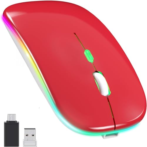 Image of LED Wireless Mouse, Slim Silent Mouse 2.4G Portable Mobile Optical Office Mouse with USB & Type-c Receiver, 3 Adjustable DPI Levels for Notebook, PC, Laptop, Computer (Red)
