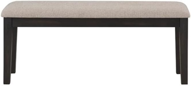 Pemberly Row Solid Wood Upholstered Bench, Black Finish, 44 x 14 x 18 in, Polyester Fabric, Removable Memory Foam Seat, Durable Hallway, Bedroom or Living Room Seating for Two Adults