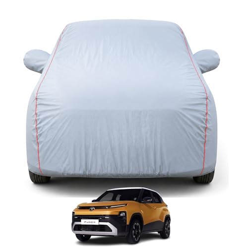 Image of Car Cover for Punch CNG (2021-2026) Model | 100% Waterproof, UV & Dust Protection | Full Body Cover, Mirror & Antenna Pocket | Triple Stitched, Soft Inner Lining, Belt & Buckle (Dark Grey)