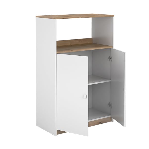 Meuble d'appoint pour micro-ondes Blanc et chêne 124 x 80 x 40 cm (hauteur x largeur x profondeur)