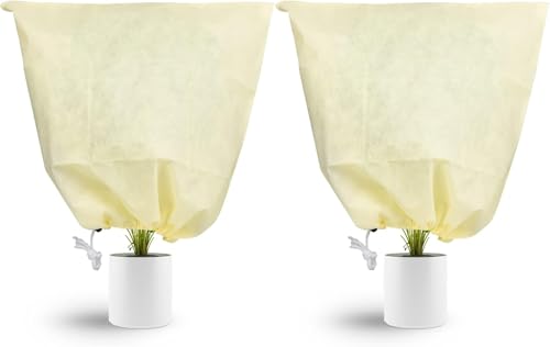 Cappuccio Protezione Piante, 2 Pezzi Telo Antigelo per Piante con Cordoncino, 80 x 60 cm, Copertura Piante Inverno per Giardinaggio, Prevenire Insetti, Neve, Freddo