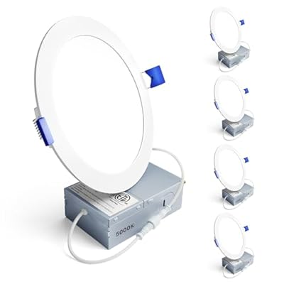 Ensenior 4 Pack 6 Inch LED Recessed Light, Dimmable, 5000K Daylight, 1200LM High Brightness, 12W 120V, 2 Pin, ERL-12X-ETL, Damp Rated, Ultra-Thin Canless Wafer Ceiling Light - ETL & FCC & IC