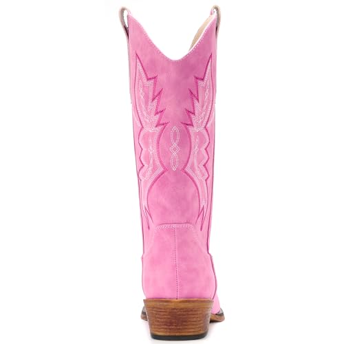 Image of IUV Cowboy Boots for Women Mid Calf Pull-On Cowgirl Boots | Wide Calf Ponited-Toe Western Boots