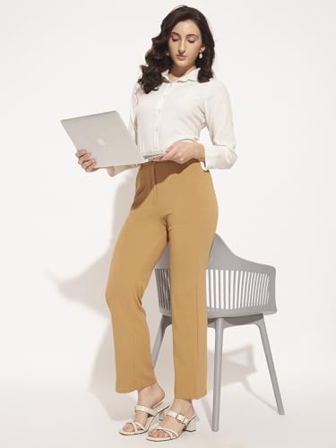 Image of Vogaan Women High Rise High Waist Trousers Flared Korean Style Formal Pants| Elegant Workwear for Office, College & Events