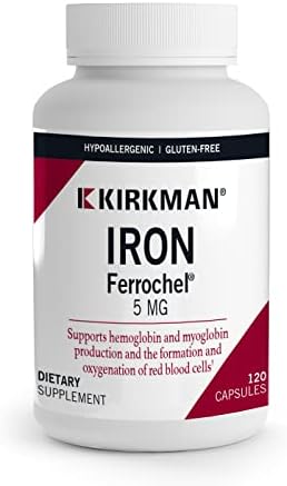 Kirkman - Iron Ferrochel 5mg - 120 capsules - Aids Hemoglobin & Myoglobin Production - Supports Red Blood Cells Formation - Hypoallergenic