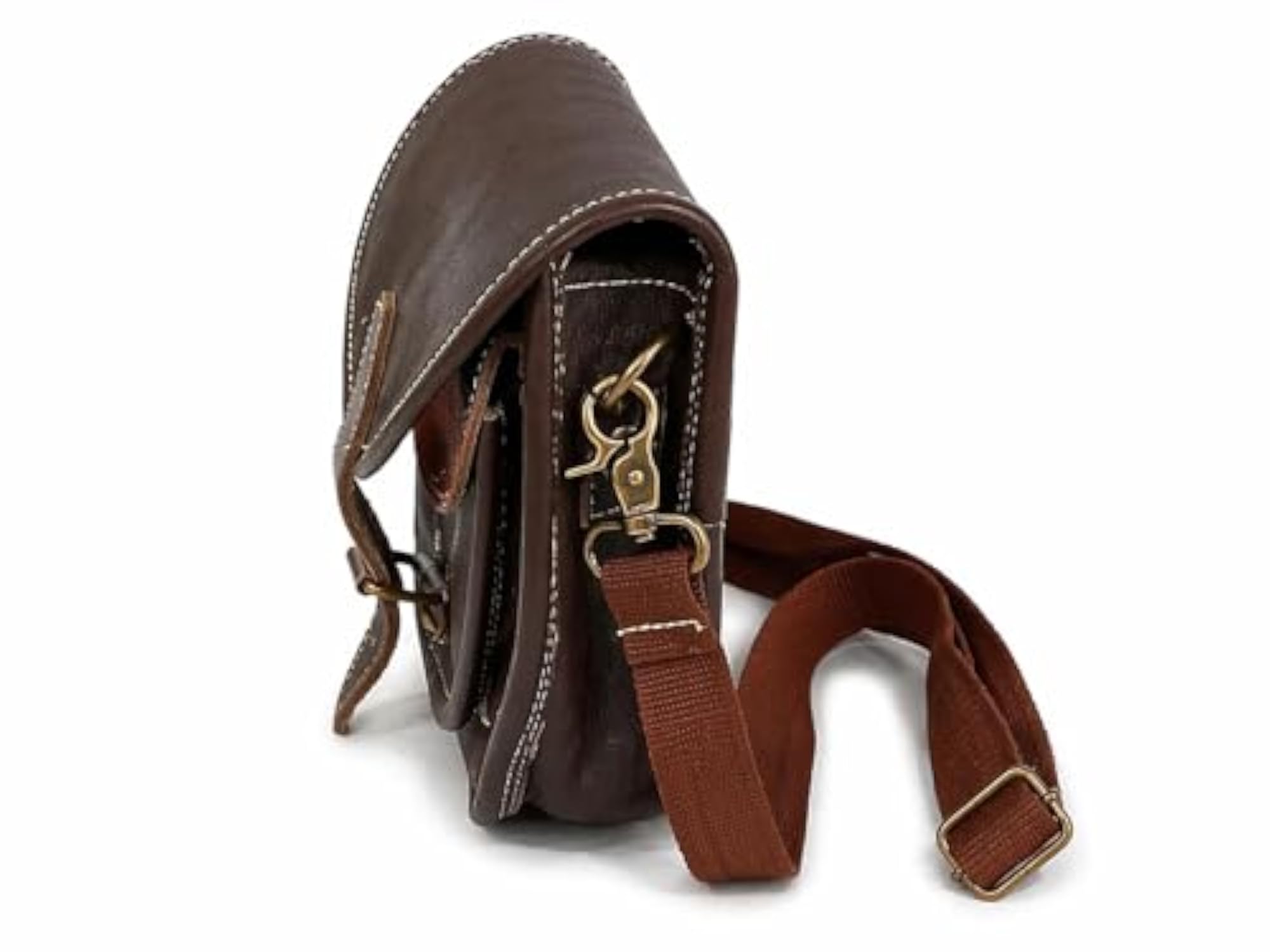 Genuine Leather Sling Bag, Dark Brown, Vintage Casual Style